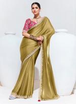 Organza Lemon Green Traditional Wear Embroidery Work Saree